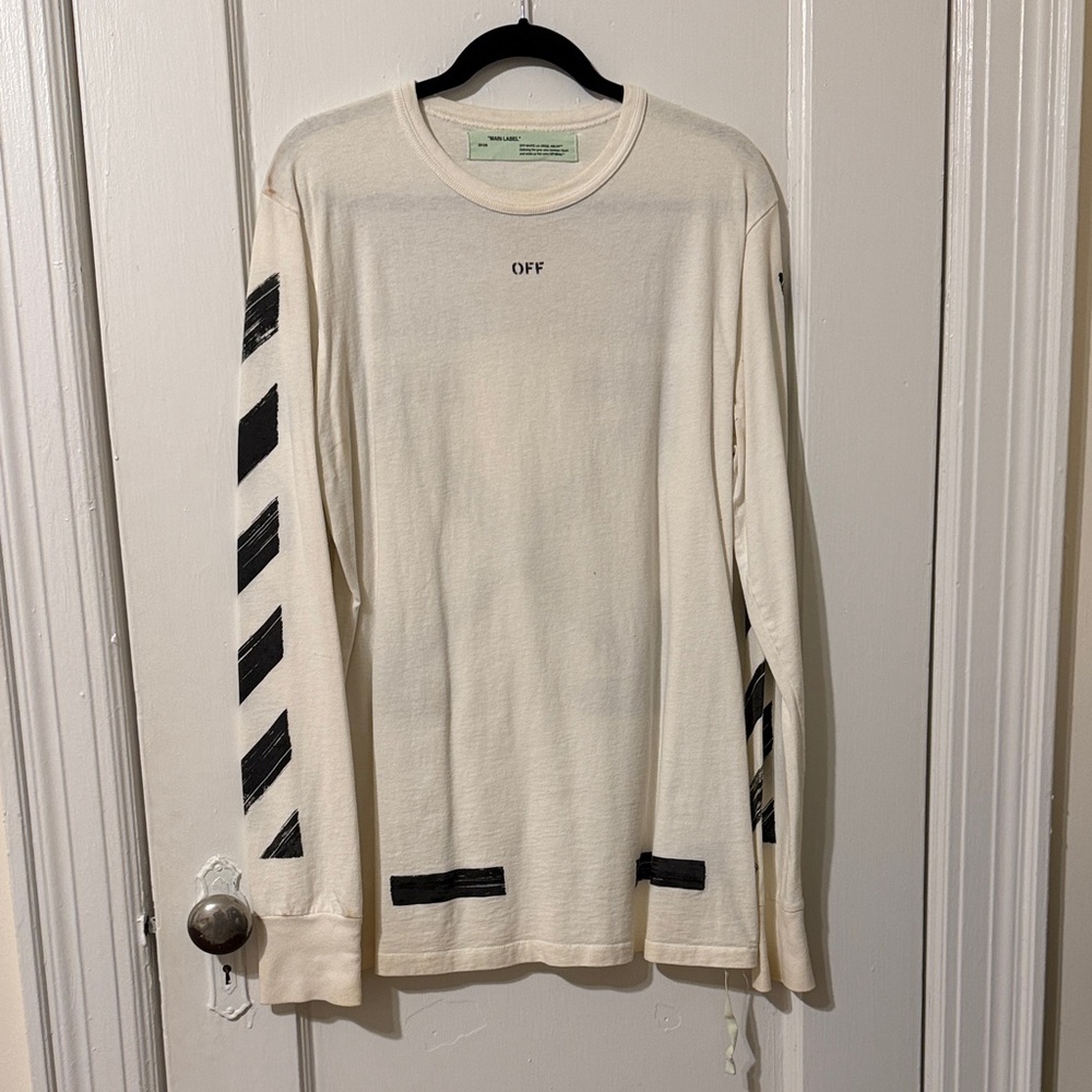 Off-White Long Sleeve Shirt in Cream and Black